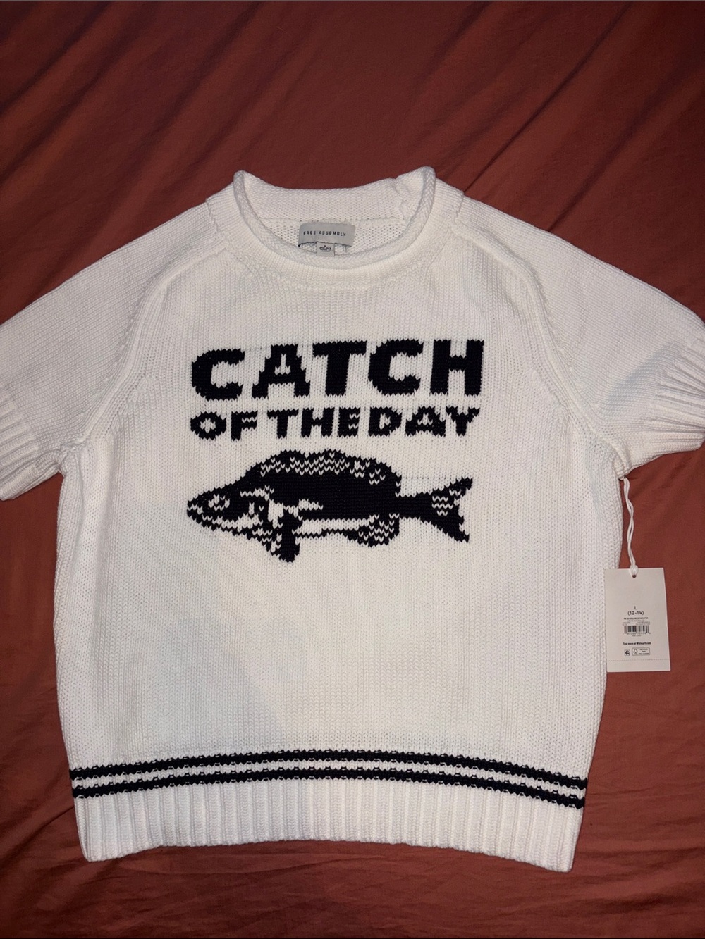 New Women’s size large J. Crew White Knit 'Catch of the Day' Fish Sweater